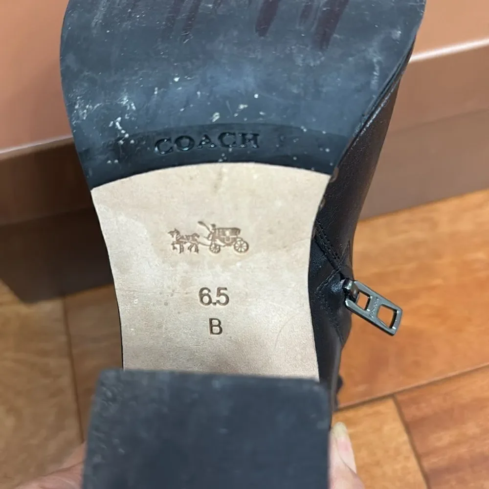 Coach Justina Black Ankle Boots Women's Beaded Chain Accents size 6.5‎ - Picture 8 of 13